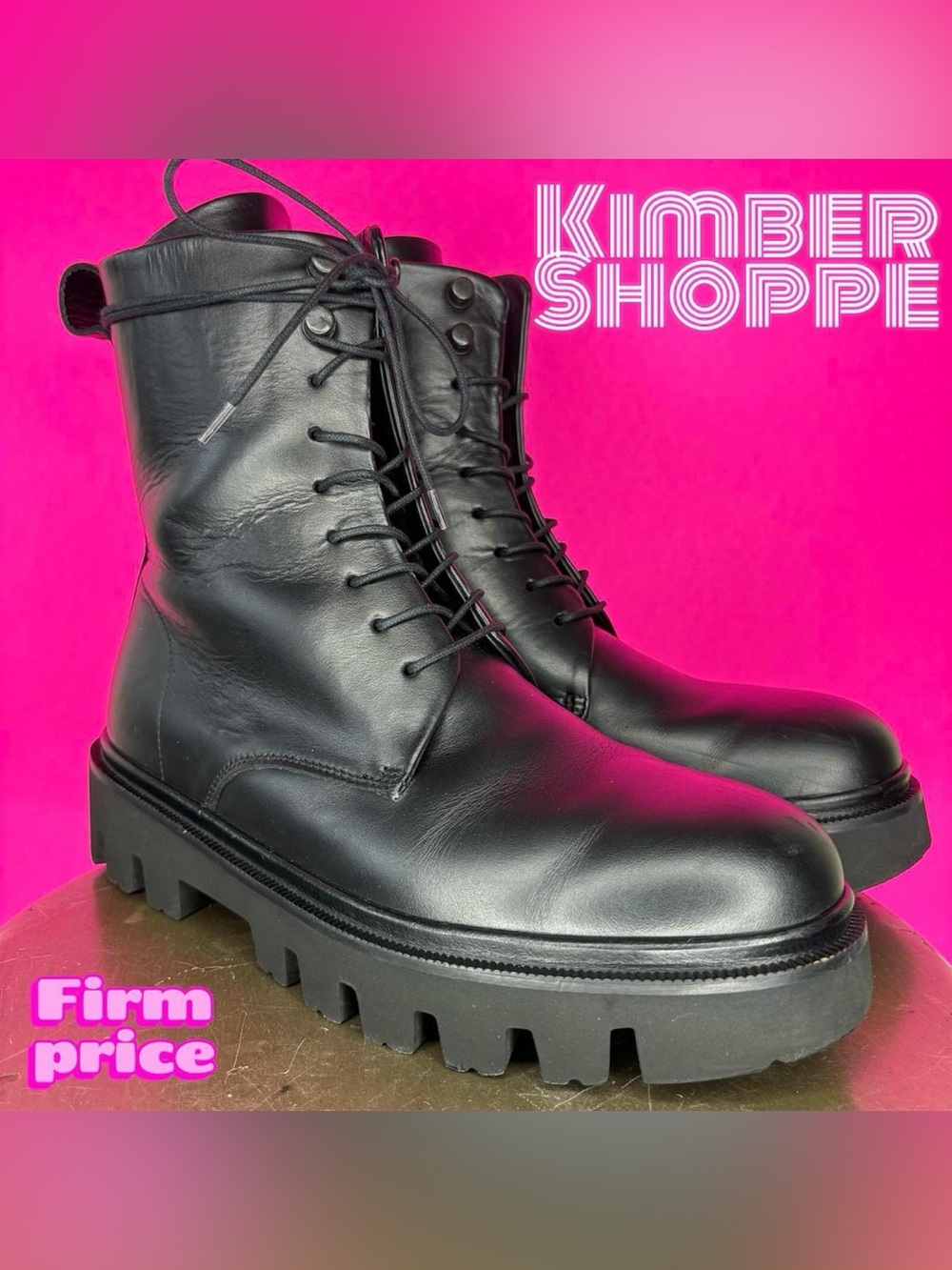 KOIO Cortina Black Leather Chunky Lug Sole Lace-Up Boot EU 38